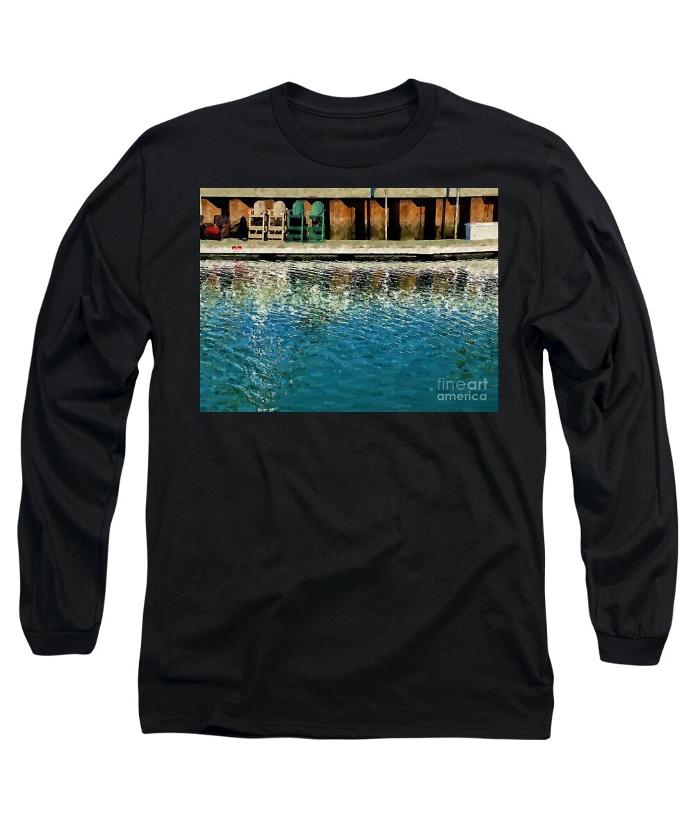 Chairs Long Sleeve T-Shirt featuring the photograph Painted Chairs Along the Canal by Katherine Erickson
