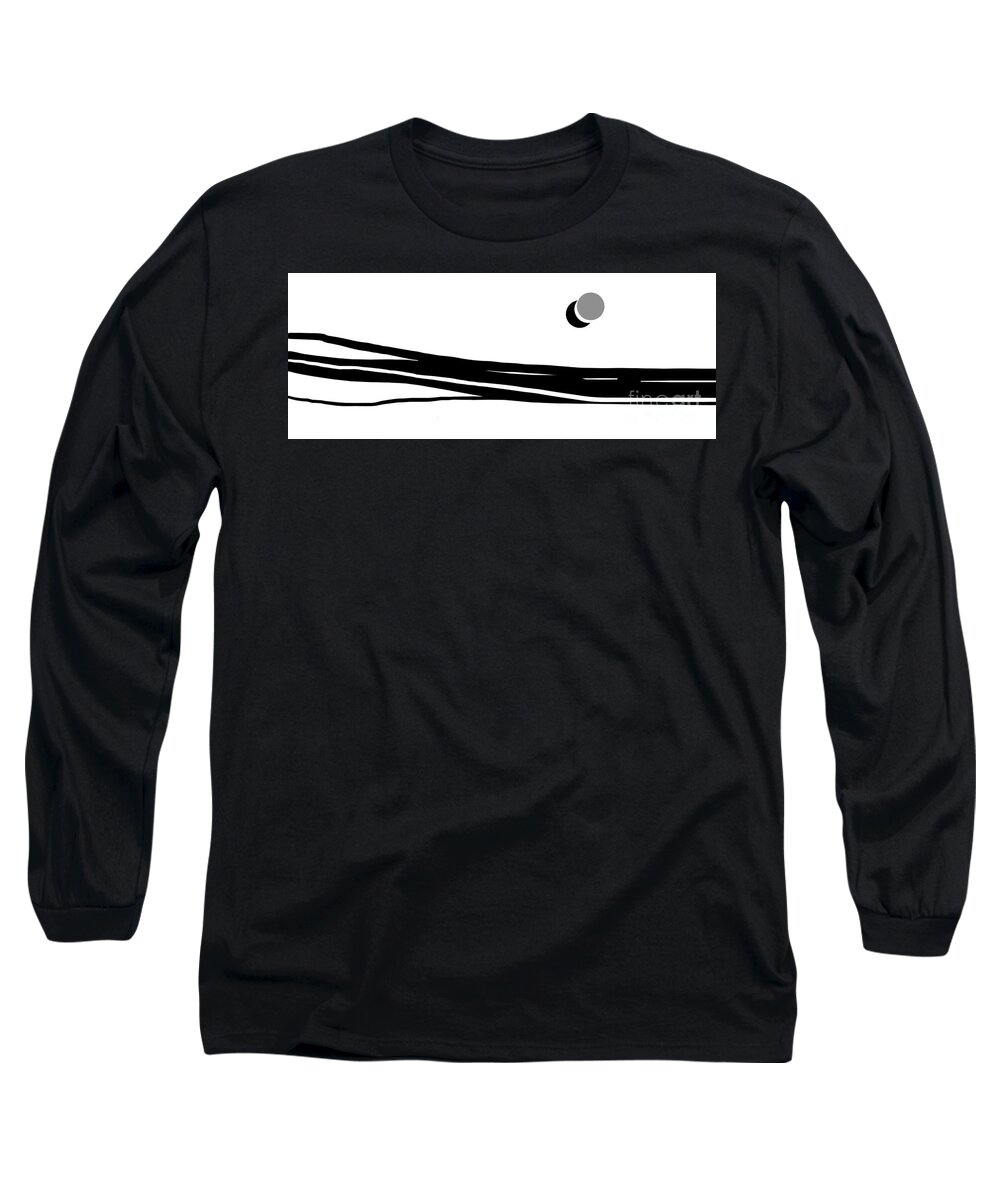 Panoramic Long Sleeve T-Shirt featuring the painting Panoramic black and white abstract by Vesna Antic