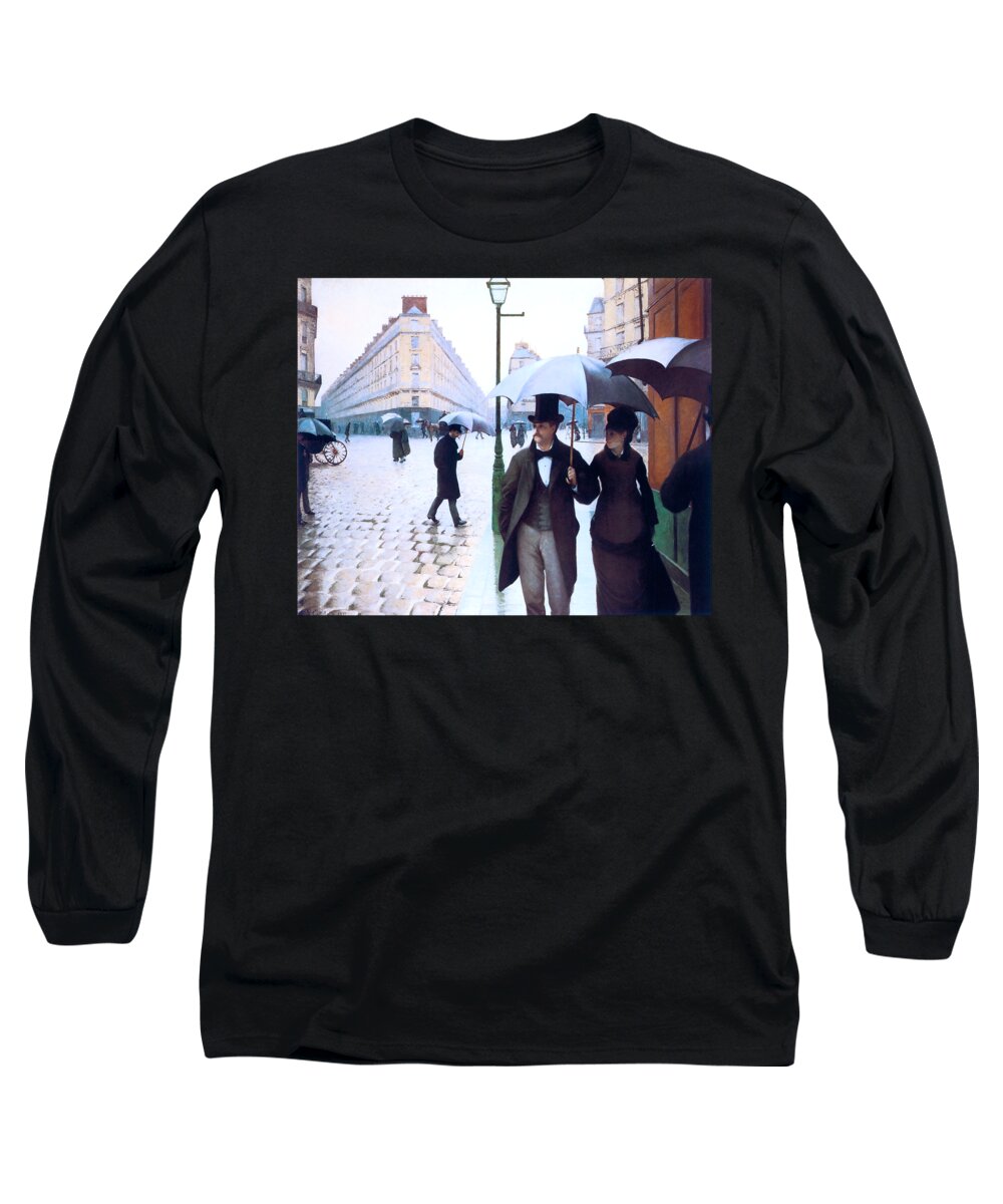 Caillebotte Long Sleeve T-Shirt featuring the painting Paris the Place de l Europe on a Rainy Day by Gustave Caillebotte