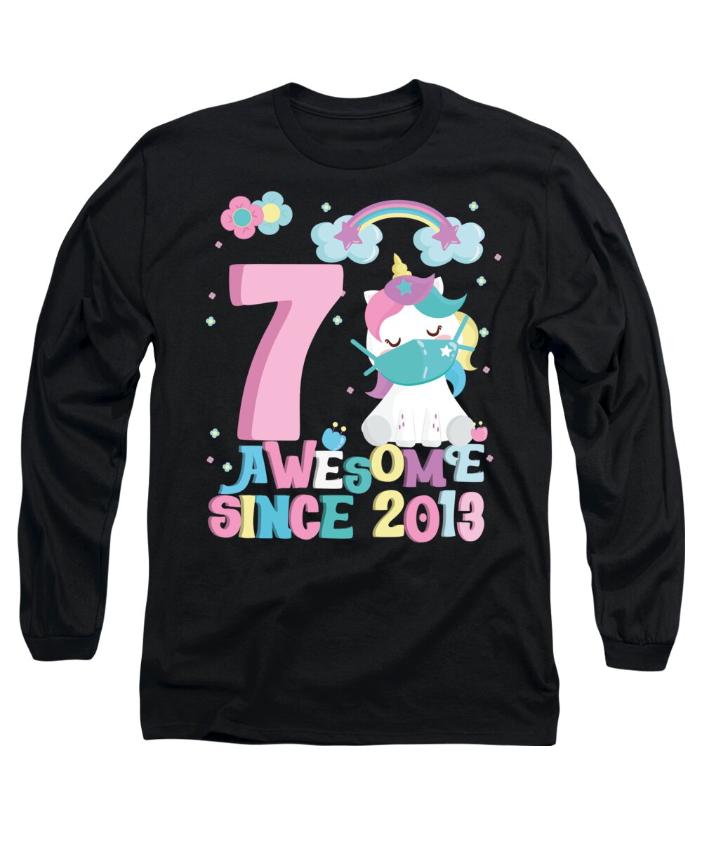 Gift Long Sleeve T-Shirt featuring the digital art Party gift idea for 7 Birthday Unicorn for Girls by Toms Tee Store