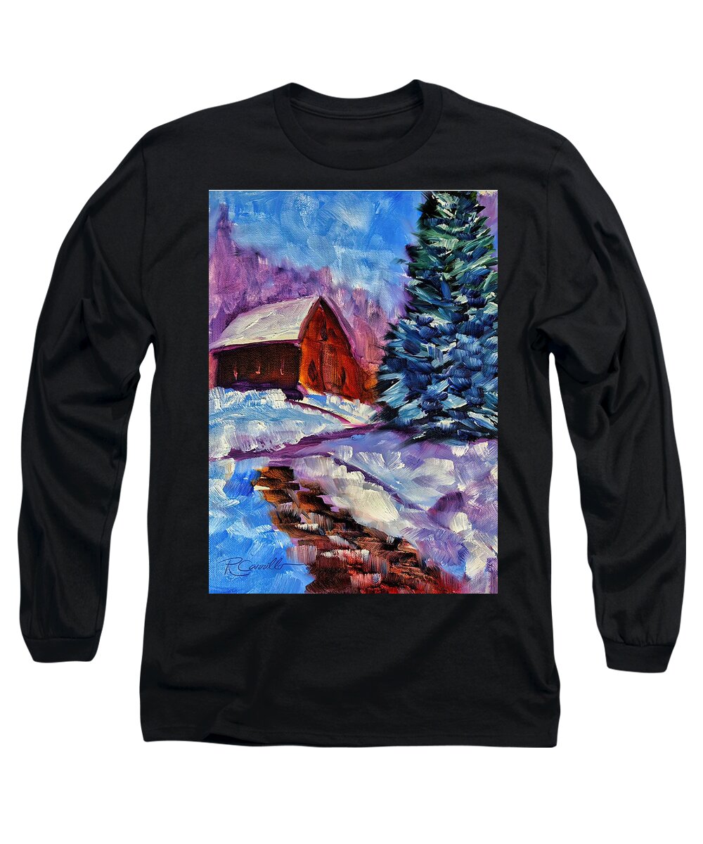 Snow Scene Long Sleeve T-Shirt featuring the painting Pathway to a Happy Place by Ruben Carrillo