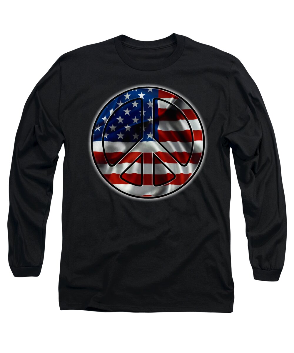 America Long Sleeve T-Shirt featuring the digital art Peace Americana by DJ Florek