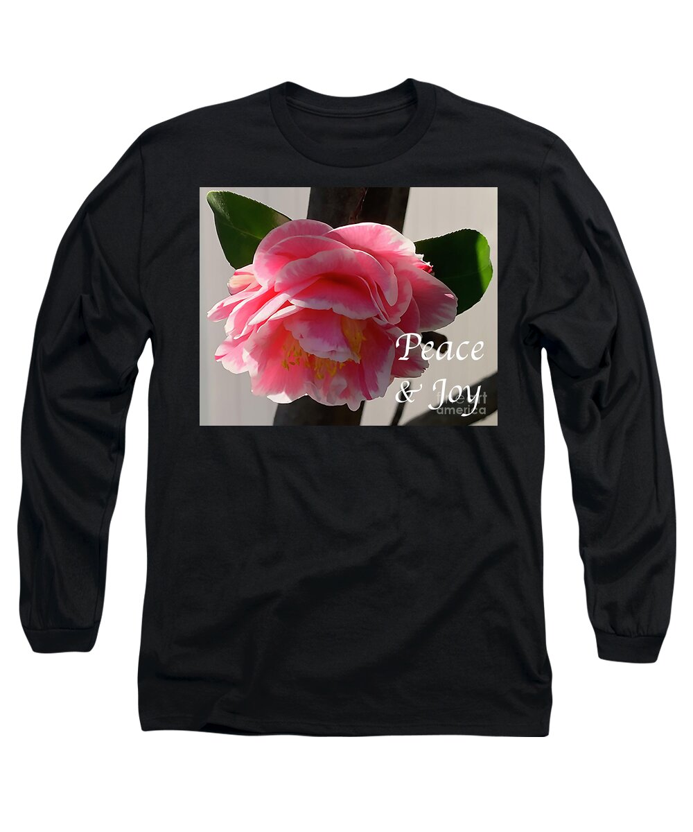 Floral Long Sleeve T-Shirt featuring the digital art Peace and Joy - Pink And White Camellia Bloom by Kirt Tisdale