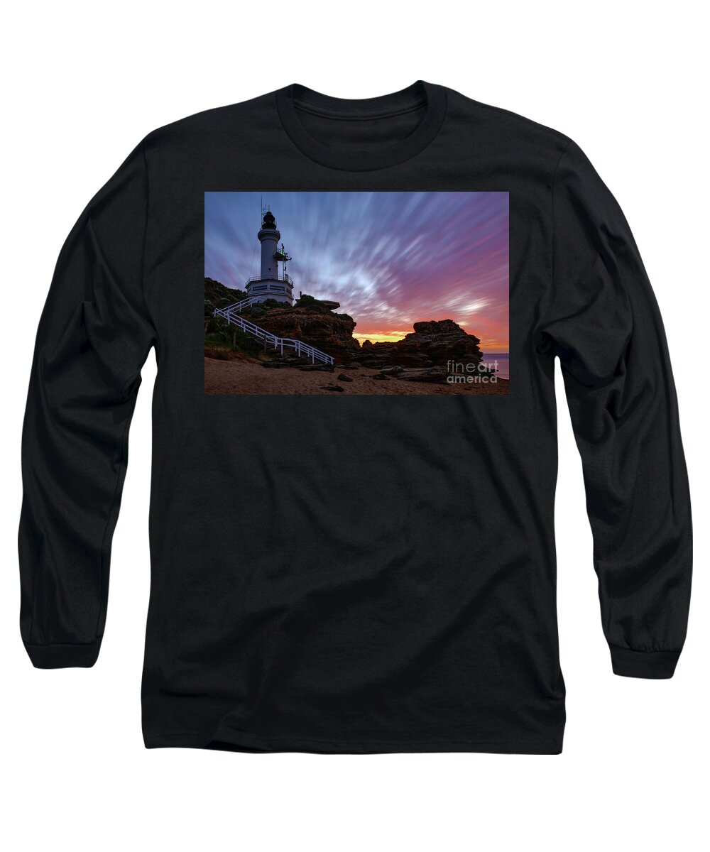 Point Lonsdale Long Sleeve T-Shirt featuring the photograph Point Londsale Lighthouse At Sunrise by Neil Maclachlan