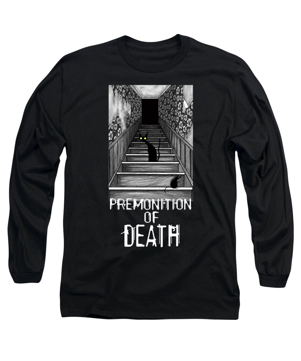 Black Cat Long Sleeve T-Shirt featuring the mixed media Premonition of Death by Andrew Hitchen