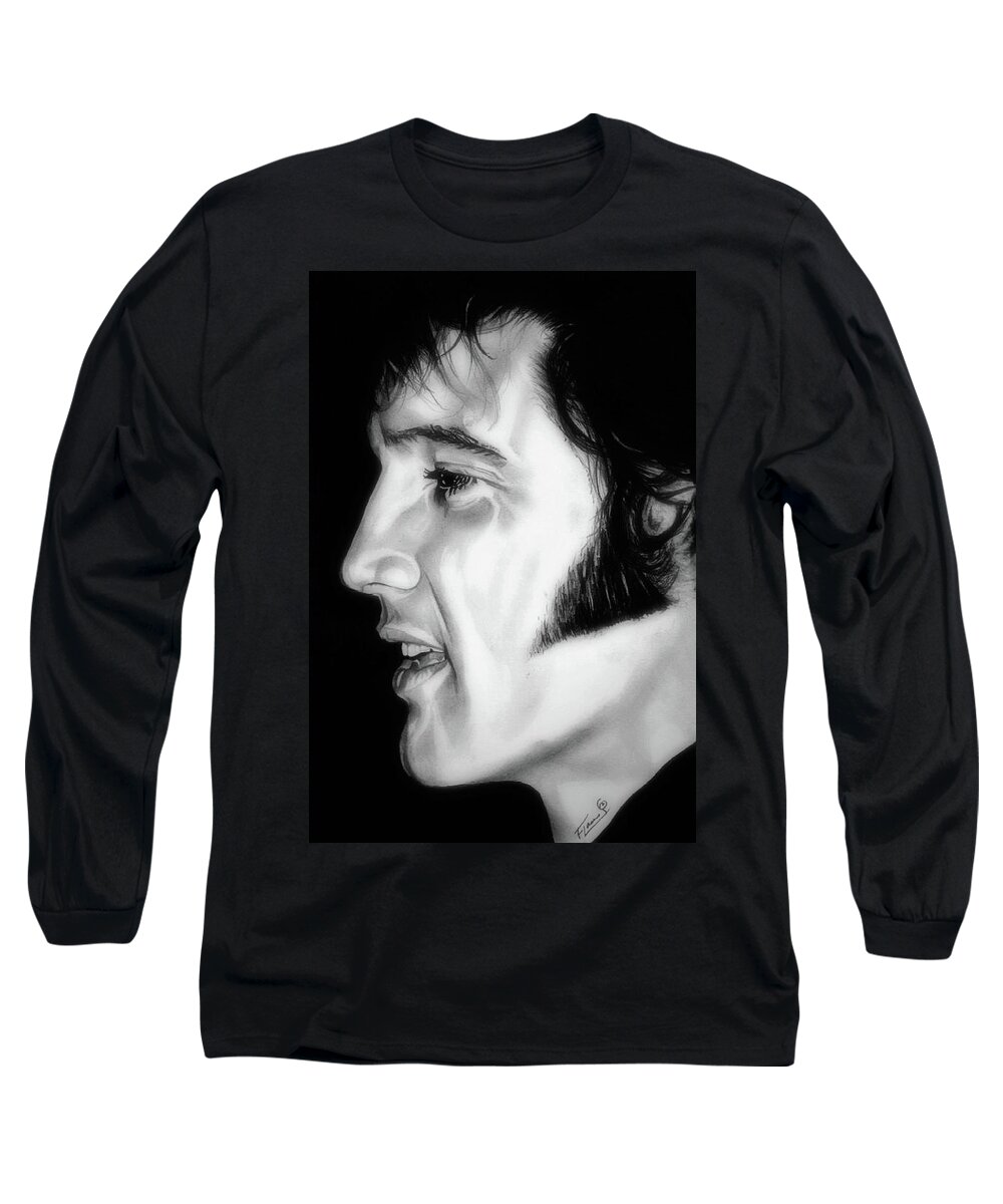 Elvis Long Sleeve T-Shirt featuring the drawing Presley by Fred Larucci