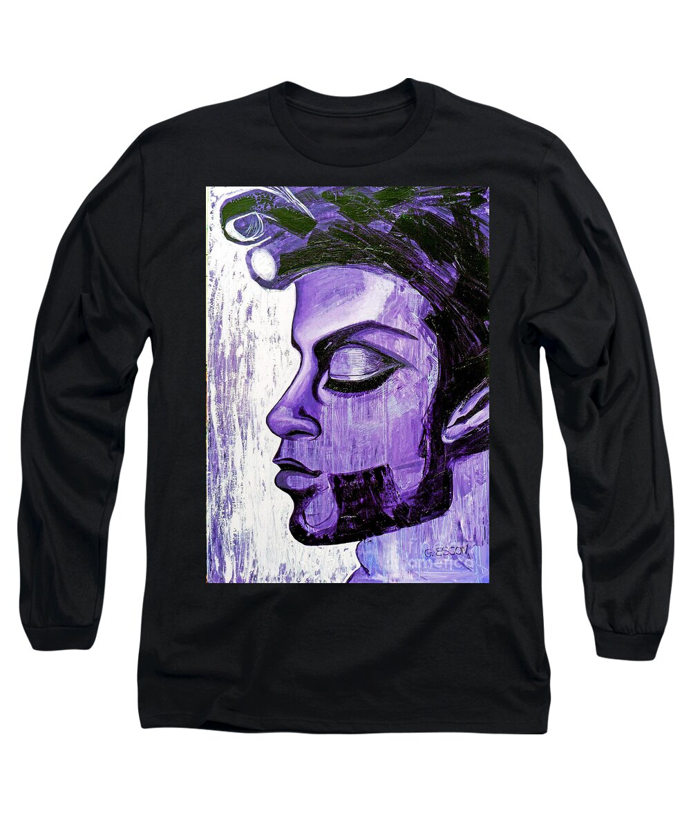 Prince Long Sleeve T-Shirt featuring the painting Princes Purple Rain by Genevieve Esson