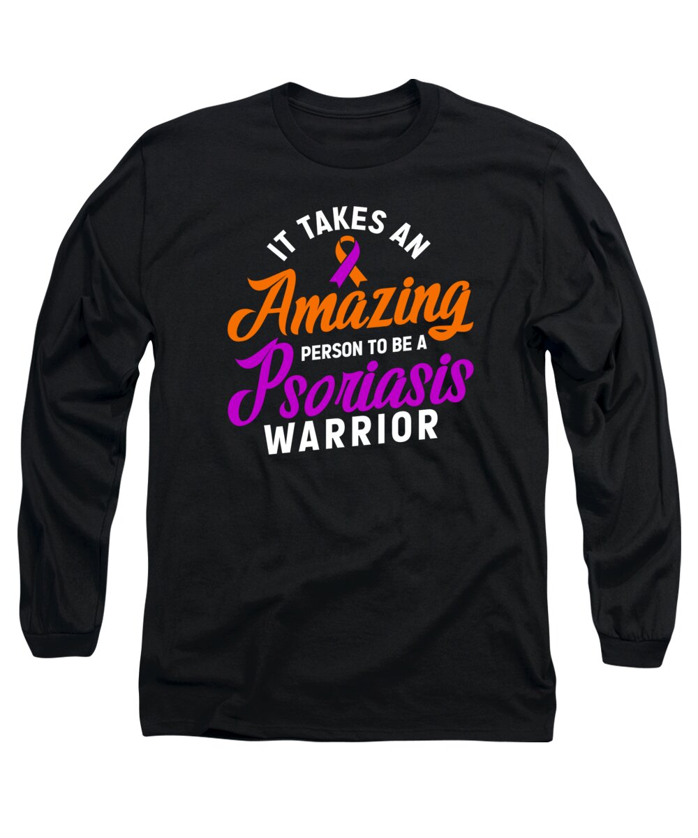 Psoriasis Long Sleeve T-Shirt featuring the digital art Psoriasis Warrior Amazing Lavender Orange Ribbon Awareness by Toms Tee Store