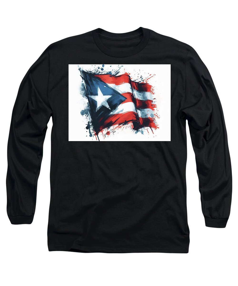 Puerto Rican Flag Long Sleeve T-Shirt featuring the digital art Puerto Rican Flag by Charlie Roman