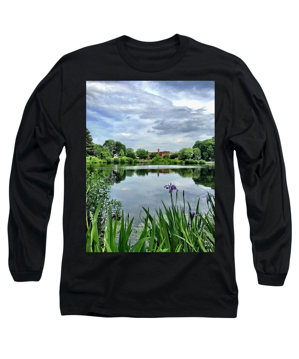Greenery Long Sleeve T-Shirt featuring the photograph Purple Iris in the Green by Lisa Pearlman