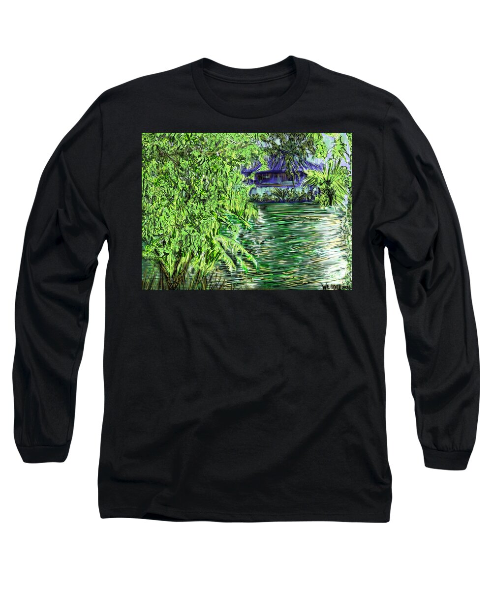 Lake Long Sleeve T-Shirt featuring the digital art Quiet Reflection, Elmendorf Lake by Angela Weddle