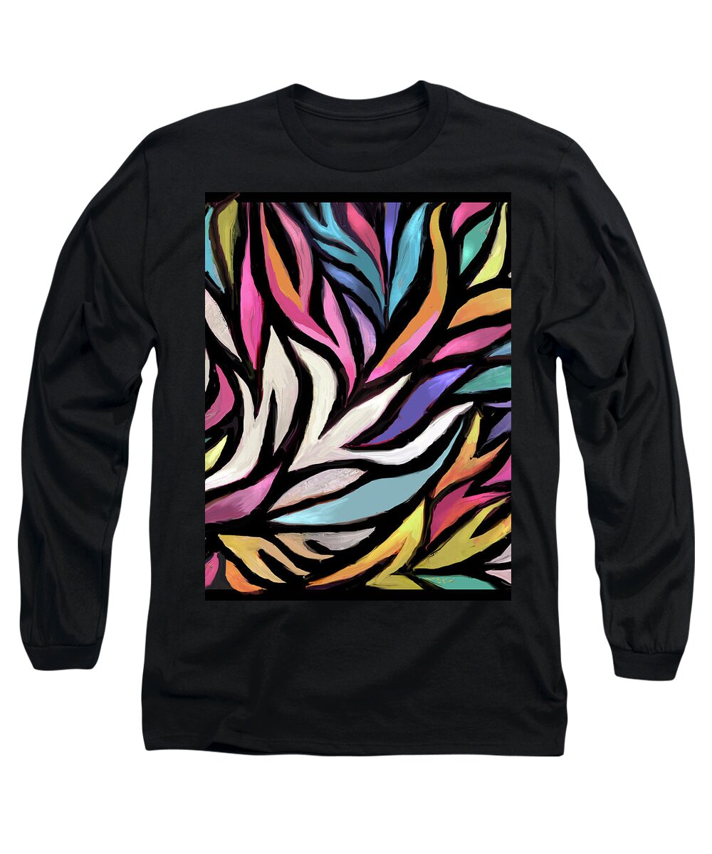 Colorful Abstract Long Sleeve T-Shirt featuring the digital art Rainbow Feathers by Jean Batzell Fitzgerald