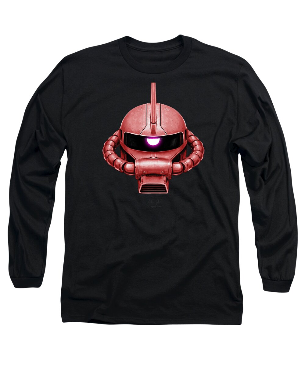 Sci-fi Long Sleeve T-Shirt featuring the digital art Red Zaku Head by Andrea Gatti