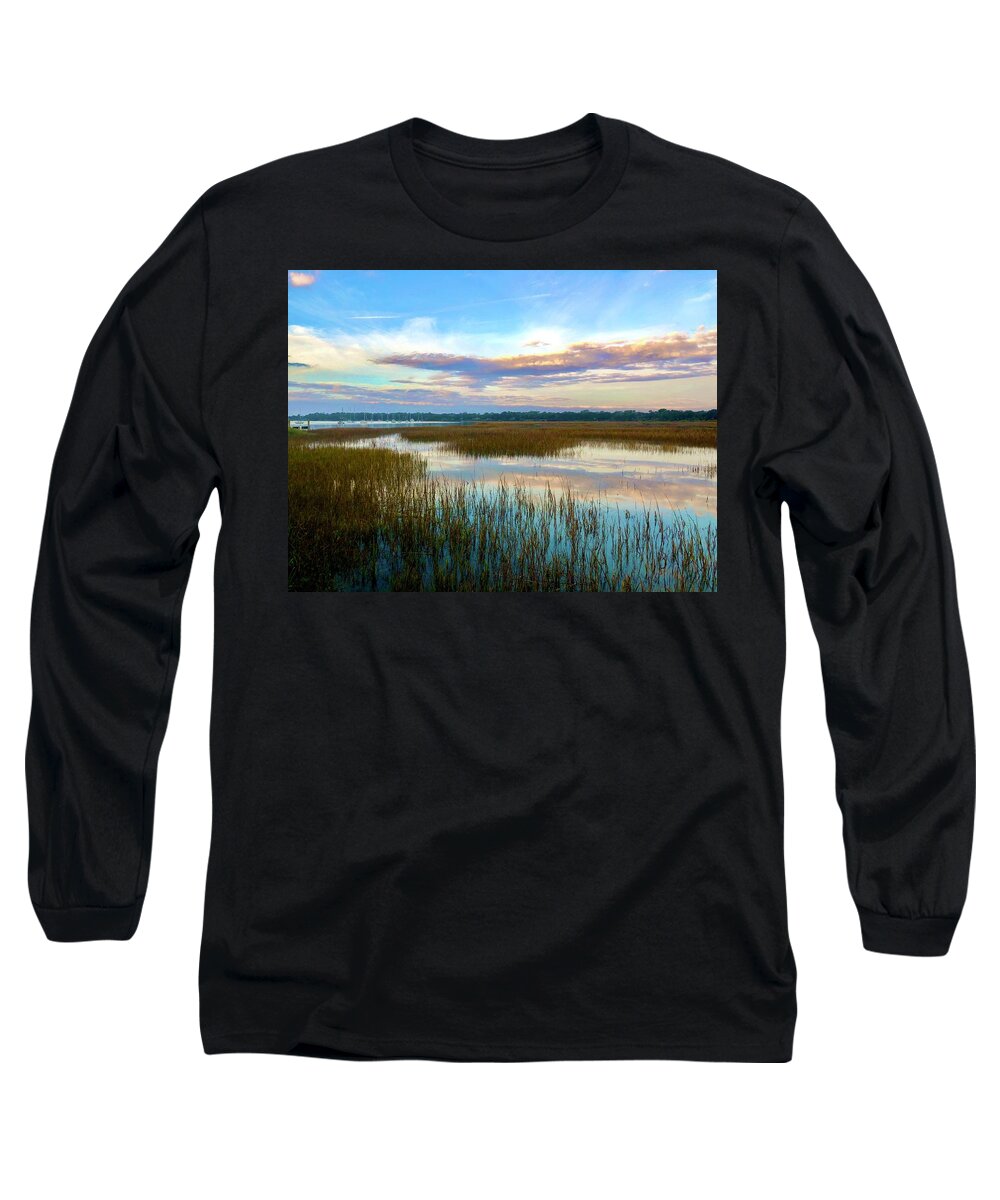  Long Sleeve T-Shirt featuring the photograph Reflections, Landscape, Marsh Grass by Michael Stothard