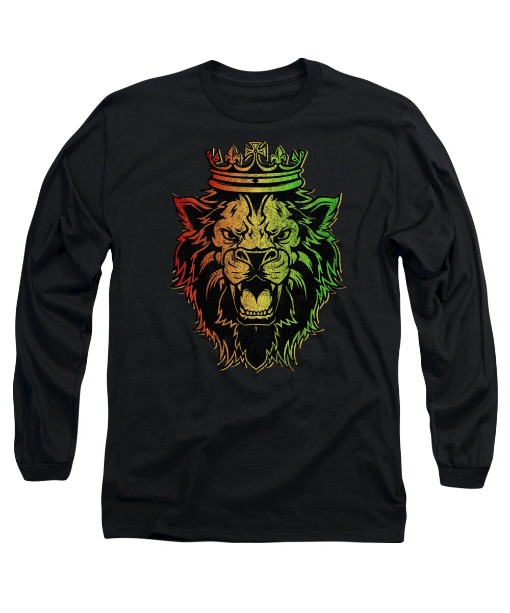 Cool Long Sleeve T-Shirt featuring the digital art Retro Lion of Judah Rastafarian by Flippin Sweet Gear