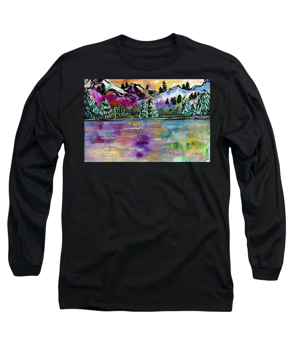 Rolling Hills Long Sleeve T-Shirt featuring the painting Rolling Purple Mountains Painting by Joanne Herrmann