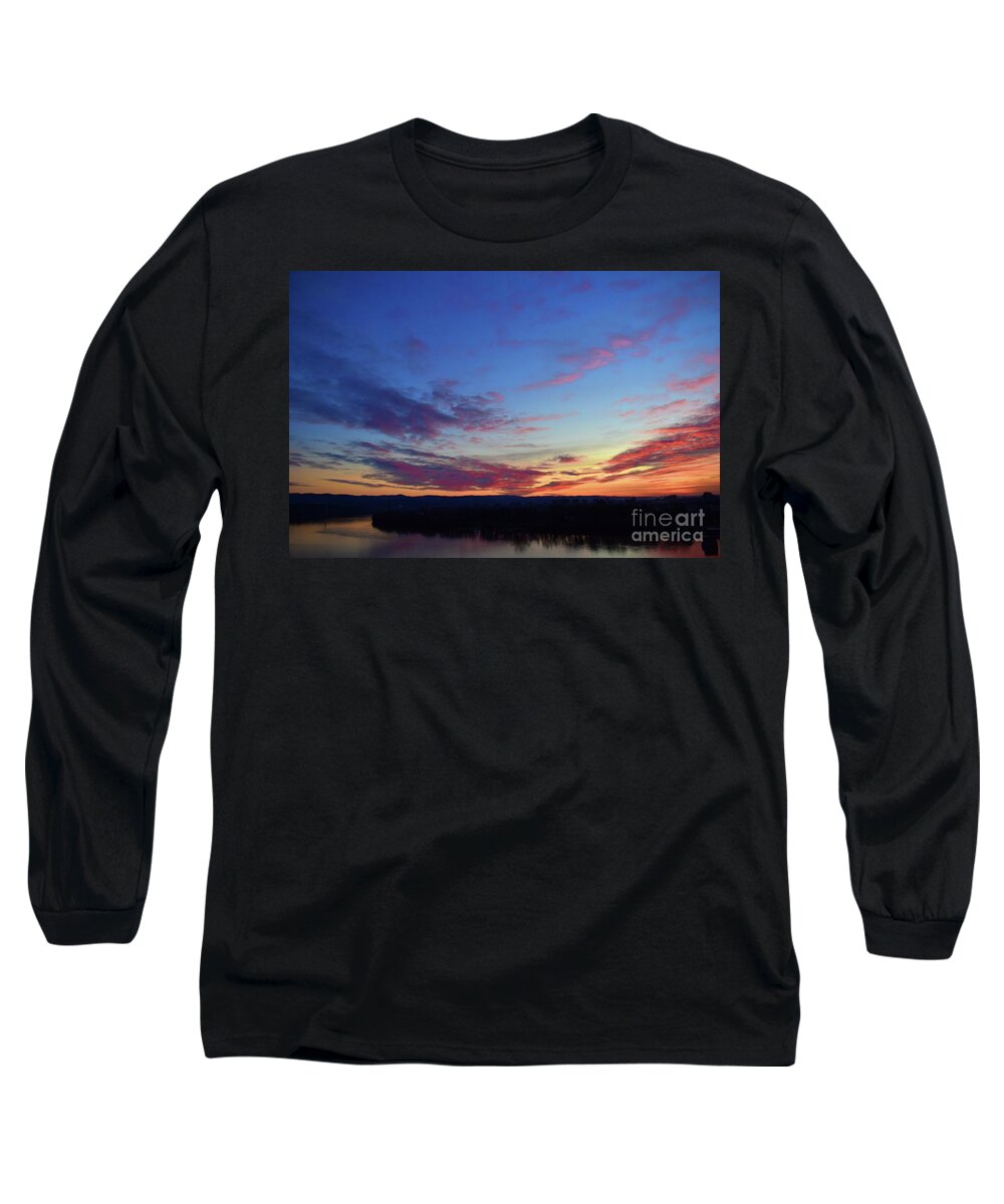 Nature Long Sleeve T-Shirt featuring the photograph Romantic Sunset with Love Story with Clouds by Leonida Arte
