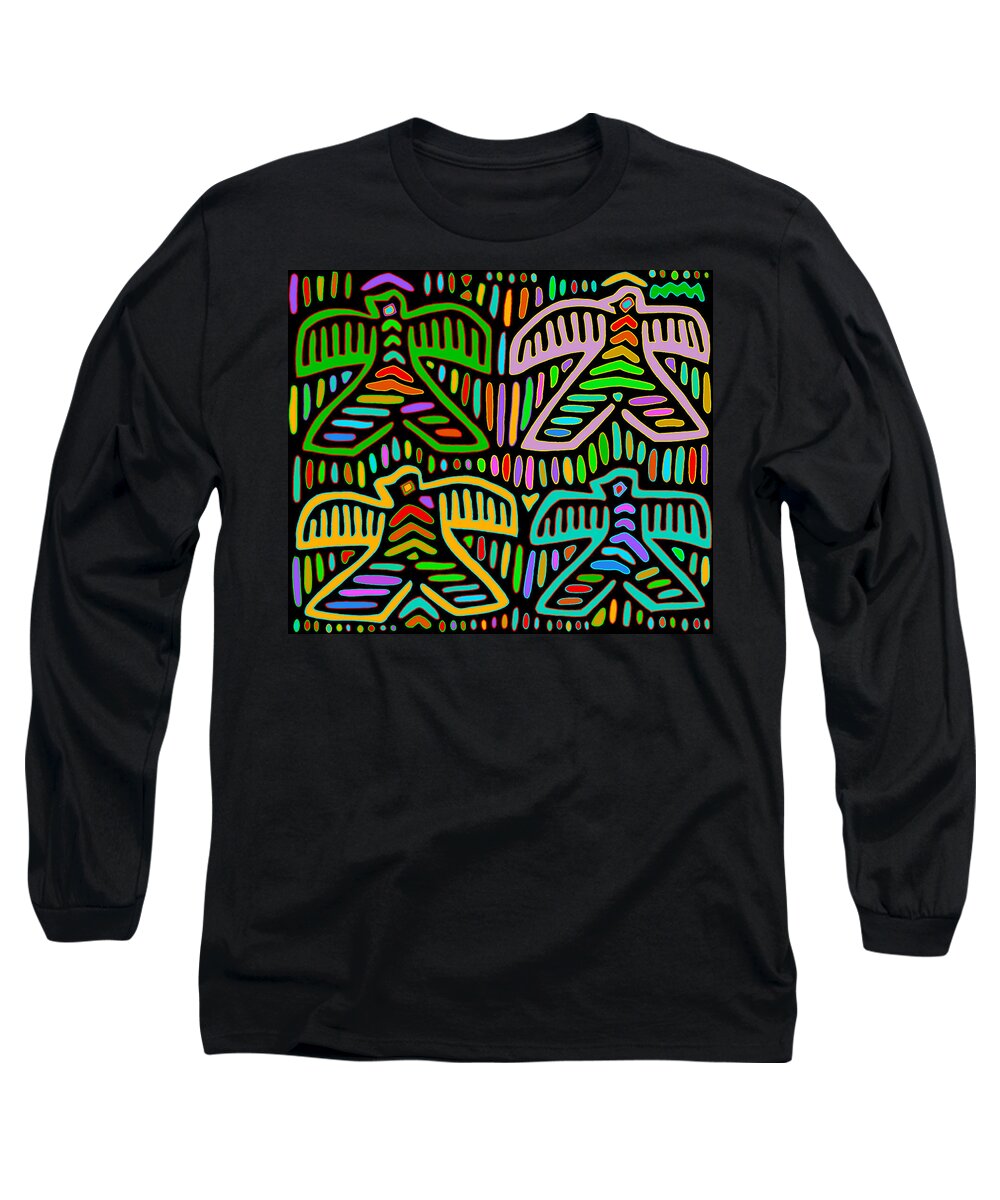 San Blas Island Long Sleeve T-Shirt featuring the digital art San Blas Pajaros by Vagabond Folk Art - Virginia Vivier