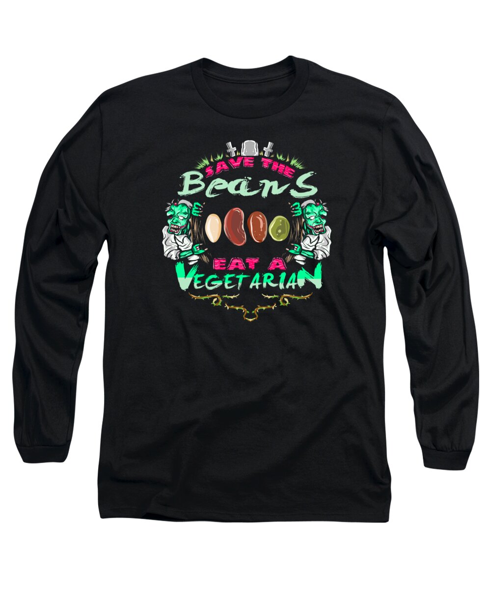 Halloween Long Sleeve T-Shirt featuring the digital art Save Beans Eat Vegetarian Zombie by Jacob Zelazny
