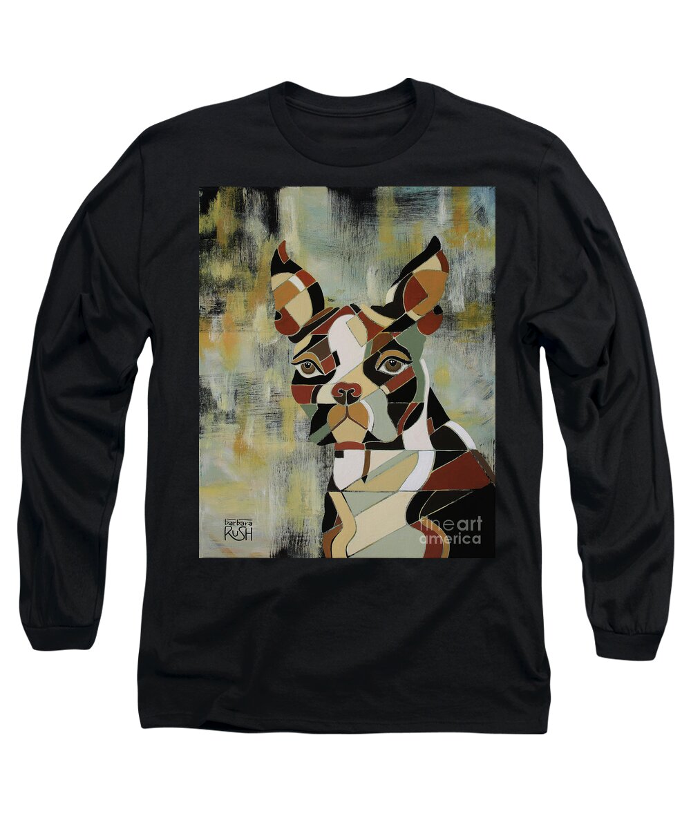 Boston Terrier Art Long Sleeve T-Shirt featuring the painting Seriously the Boston Terrier by Barbara Rush
