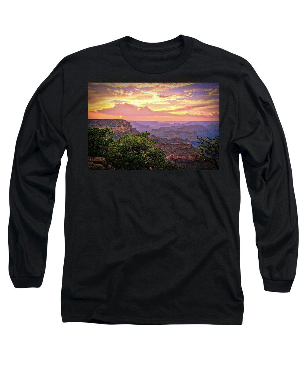 Grand Canyon Long Sleeve T-Shirt featuring the photograph Smoky Grand Canyon Sunset by Chance Kafka