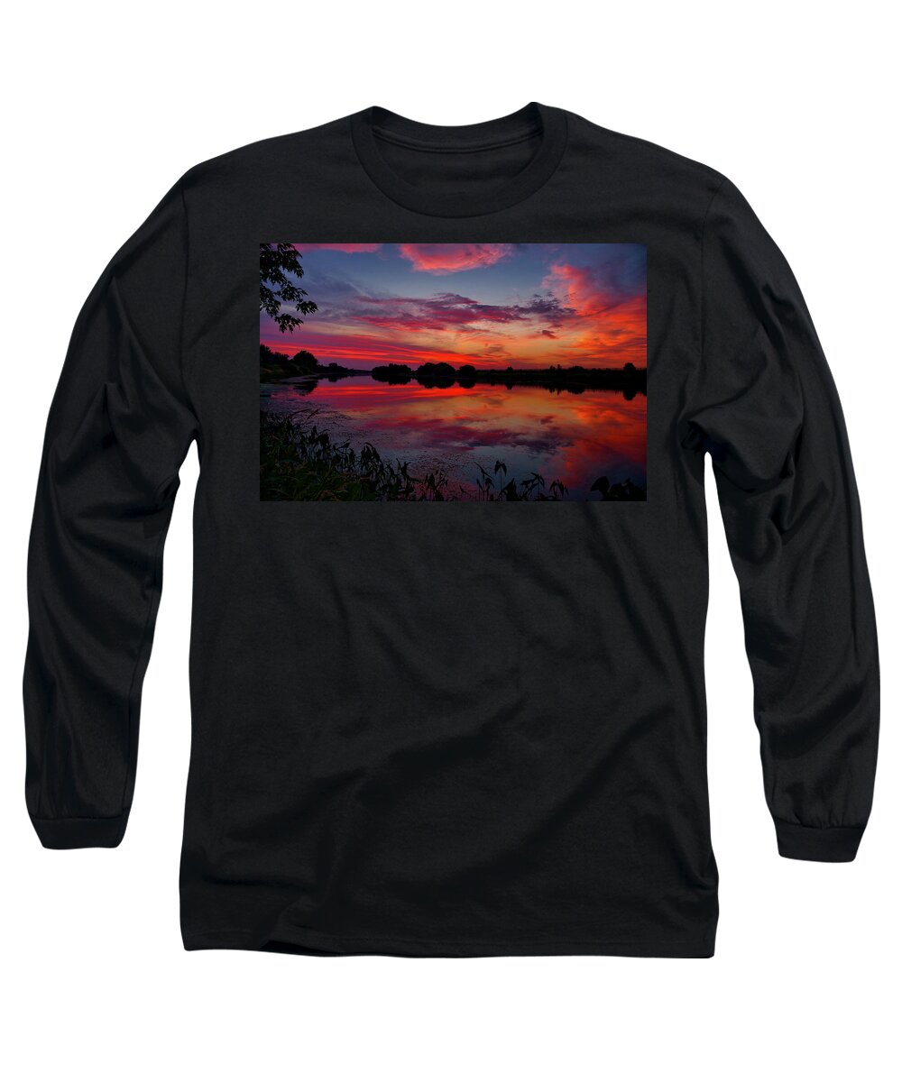 Summer Sunset On The River Long Sleeve T-Shirt featuring the photograph Summer sunset on the river by Lynn Hopwood