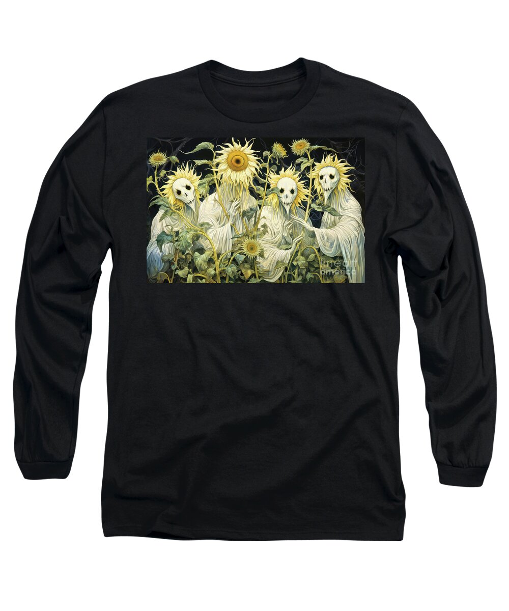 Halloween Long Sleeve T-Shirt featuring the painting Sunflower Phantoms by Tina LeCour