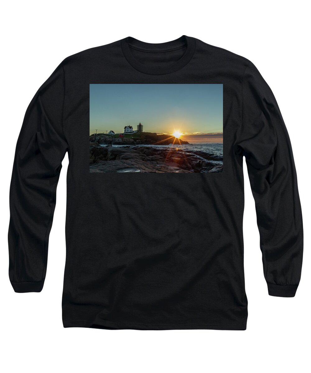 Lighthouse Long Sleeve T-Shirt featuring the photograph Sunrise at Nubble by Rod Best