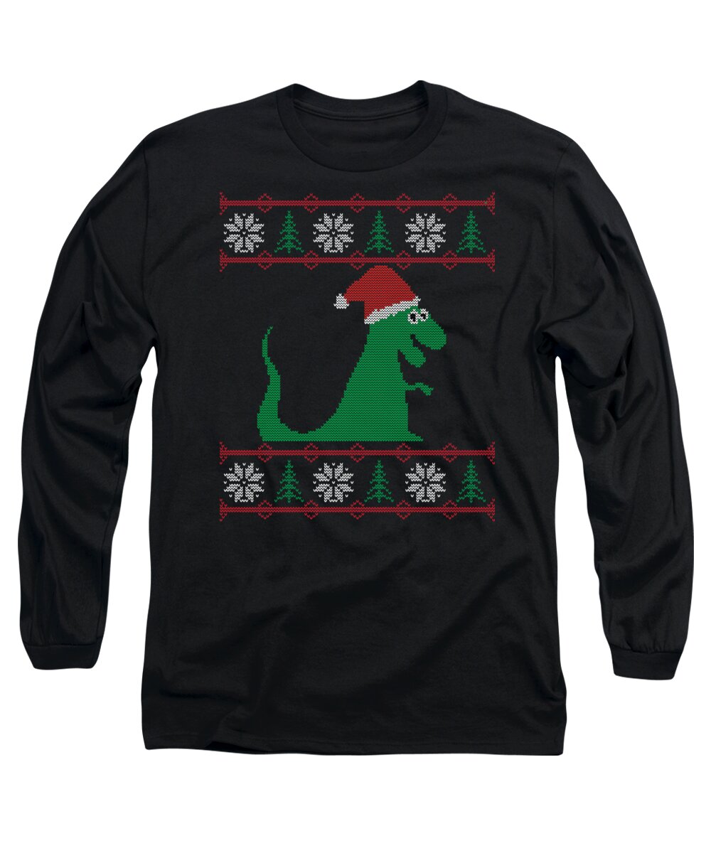 Christmas 2023 Long Sleeve T-Shirt featuring the digital art T-Rex Santa Ugly Christmas Sweater by Flippin Sweet Gear