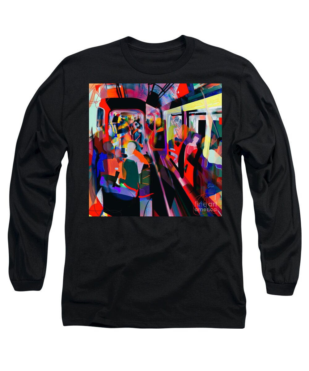 Colorful Long Sleeve T-Shirt featuring the painting The Commute Art Print by Crystal Stagg