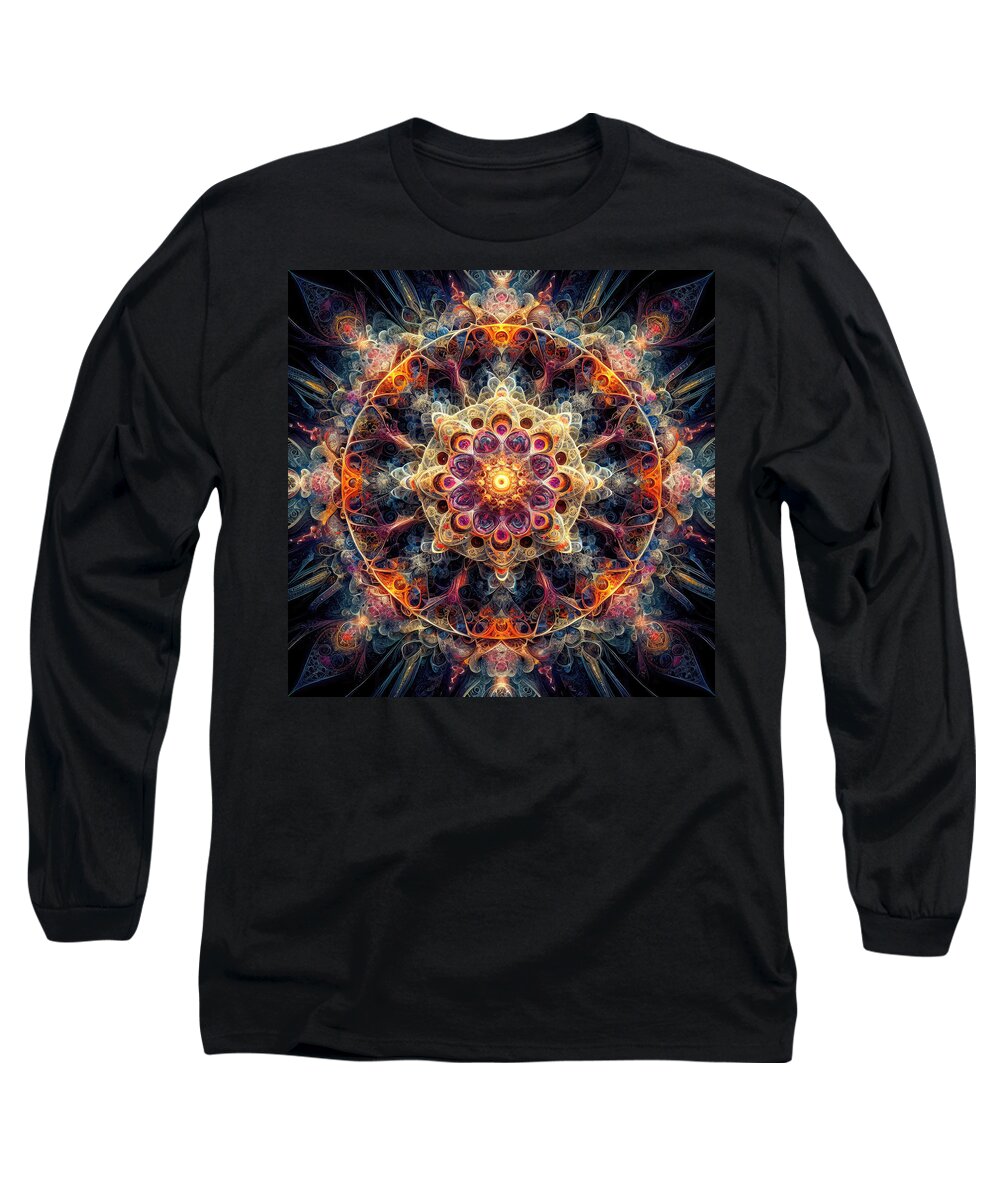 Mandala Long Sleeve T-Shirt featuring the digital art The Cosmic Tapestry by Bill and Linda Tiepelman