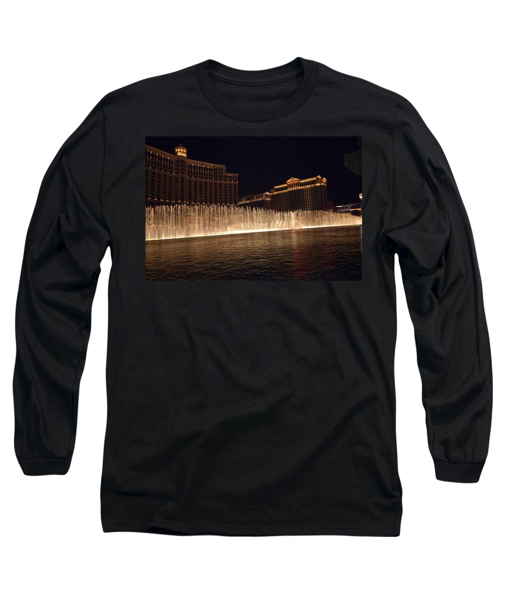 Las Long Sleeve T-Shirt featuring the photograph Stunning Fountain show of Bellagio- Vegas, NV by Bnte Creations