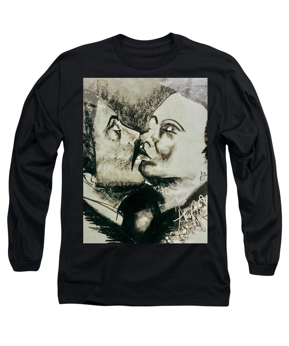  Long Sleeve T-Shirt featuring the drawing The Kiss by Angie ONeal