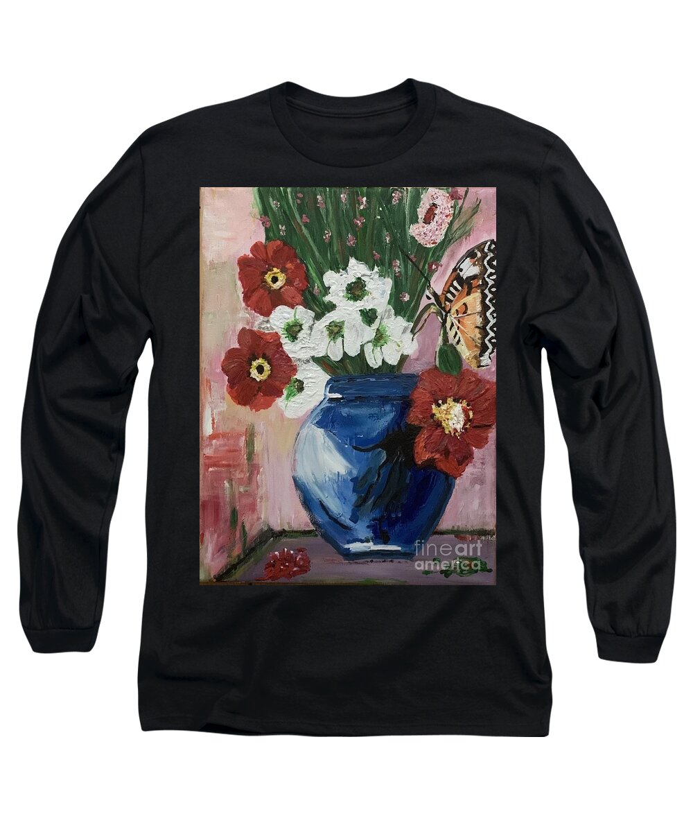 Beautiful Long Sleeve T-Shirt featuring the painting The Monarch and The Vase by Denise Morgan