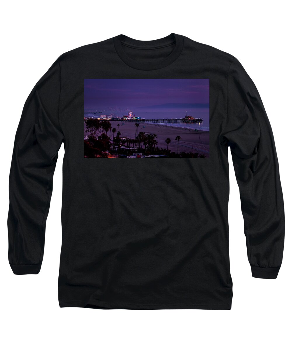  Santa Monica Pier At Night Long Sleeve T-Shirt featuring the photograph The Pier After Dark by Gene Parks