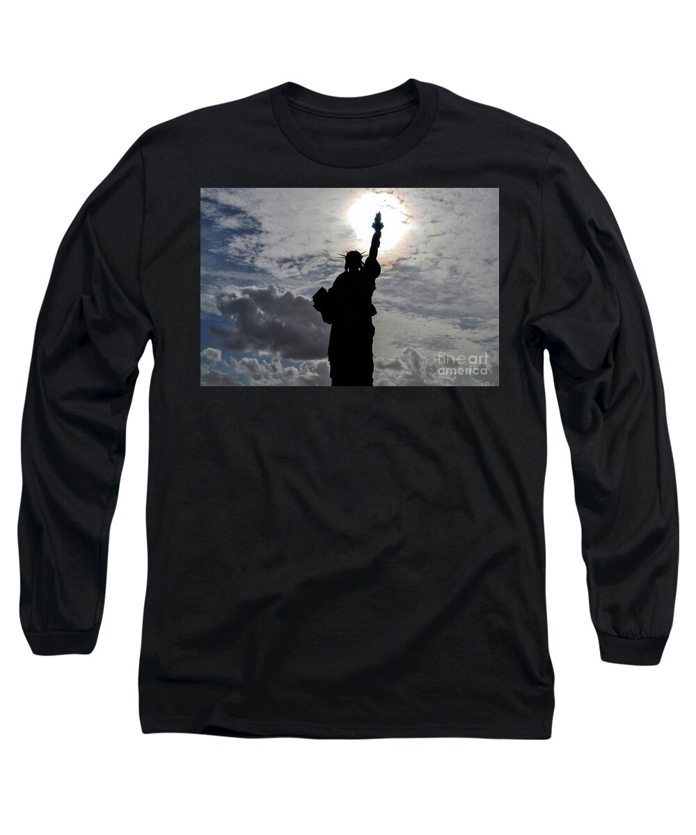 Statue Of Liberty Long Sleeve T-Shirt featuring the photograph The Shining Light - color version by Daniel M Walsh