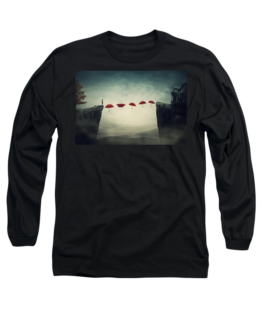 Umbrellas Long Sleeve T-Shirt featuring the photograph the Way back Home by PsychoShadow ART