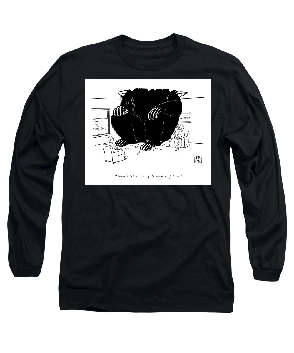 I Think He's Been Seeing The Woman Upstairs. Long Sleeve T-Shirt featuring the drawing The Woman Upstairs by Pia Guerra and Ian Boothby