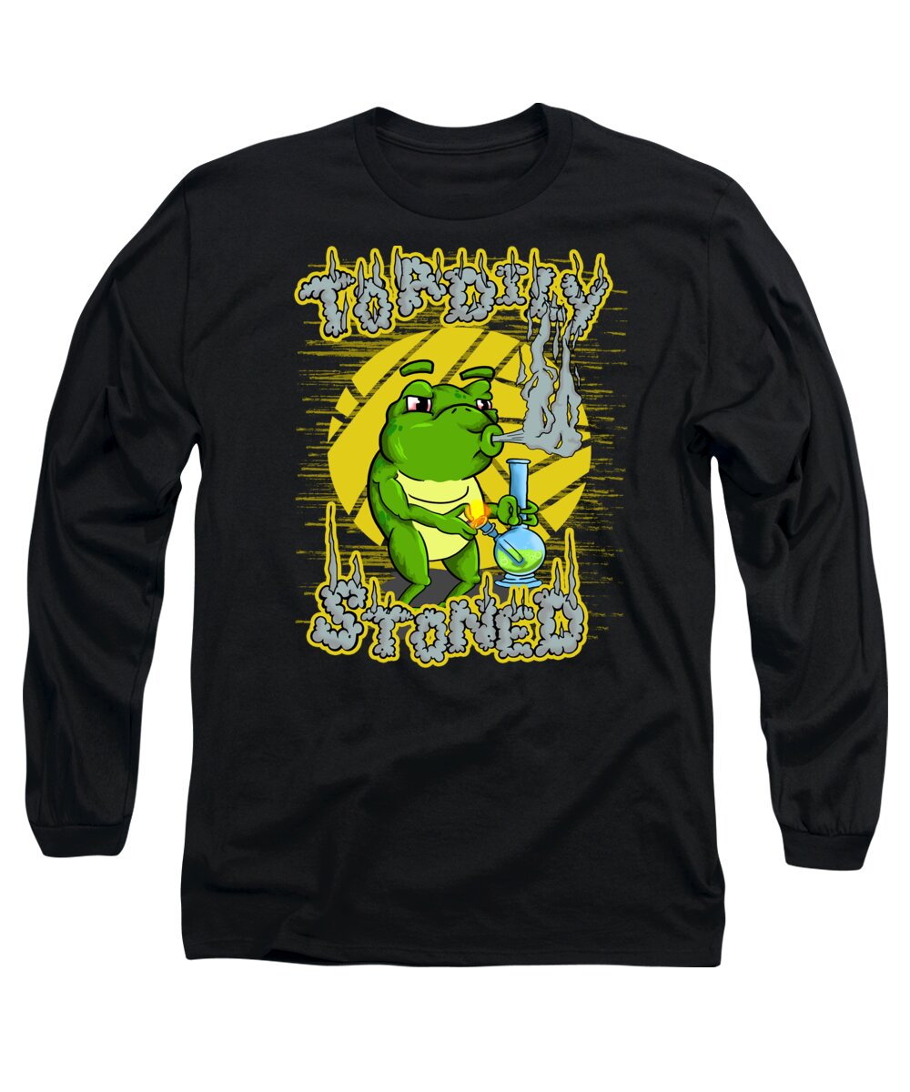 Cannabis Long Sleeve T-Shirt featuring the digital art Toadily Stoned Totally Stoned Cannabis Toad by Mister Tee