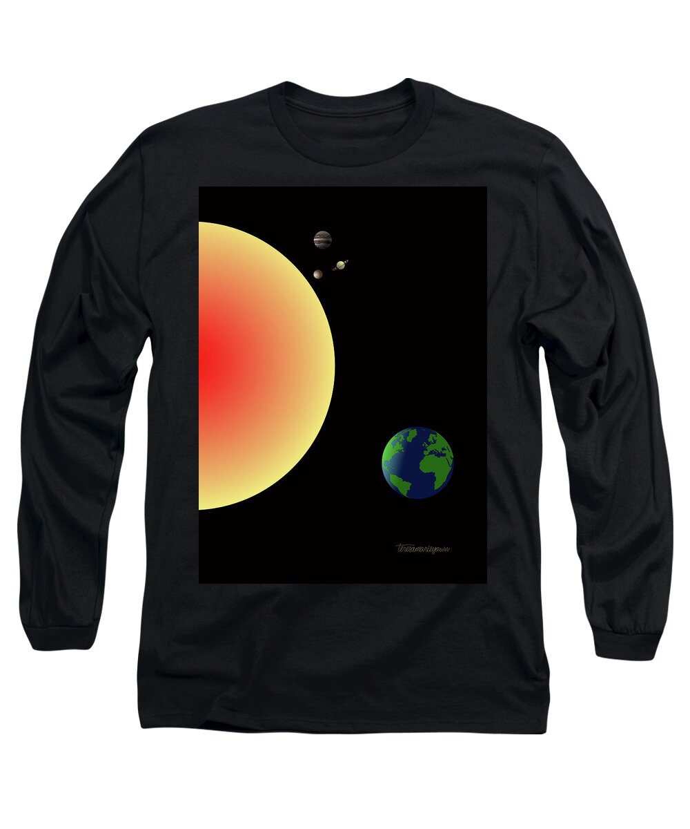 Mercury Long Sleeve T-Shirt featuring the digital art Triple Conjunction of Mercury, Jupiter, and Saturn by Teresamarie Yawn