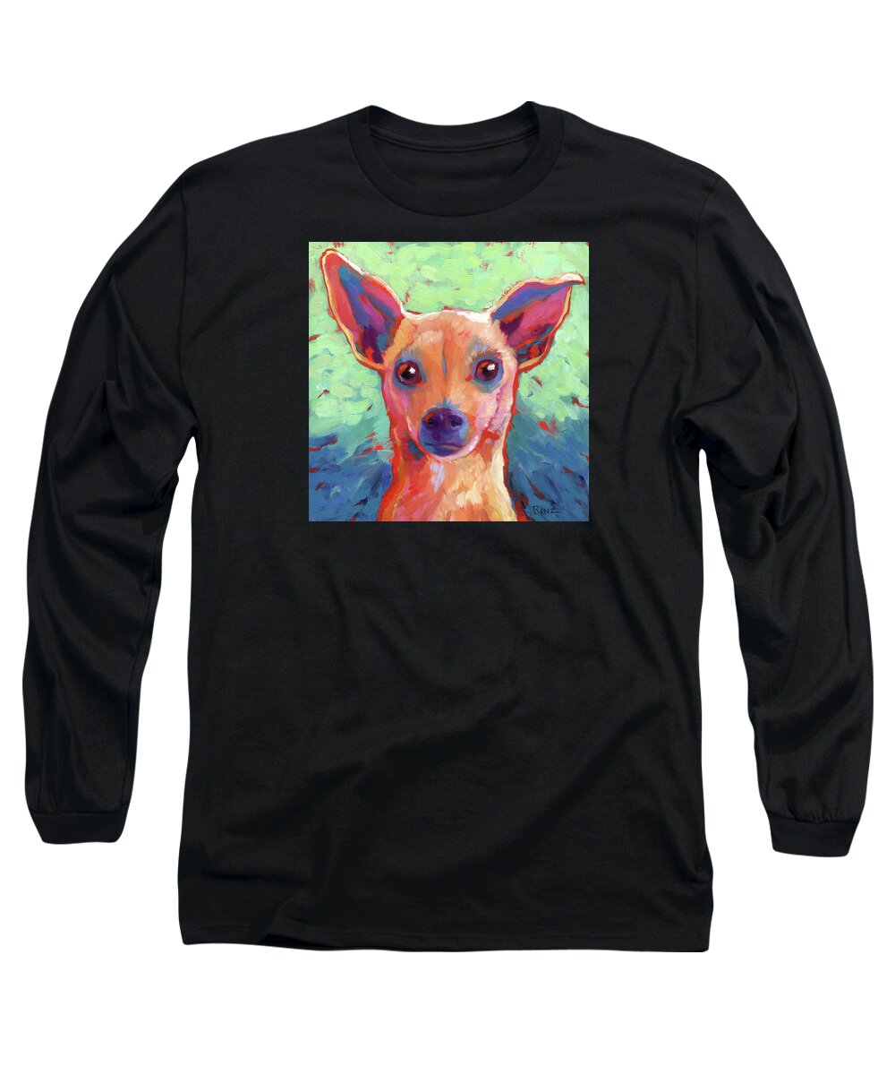 Dog Long Sleeve T-Shirt featuring the painting Twyla Chihuahua by Linda Ruiz-Lozito
