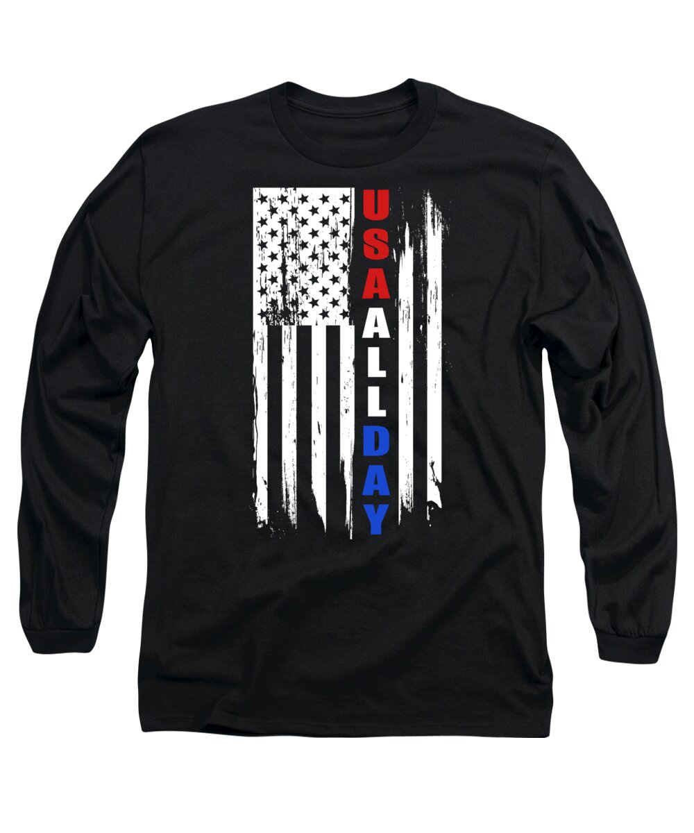 Military Long Sleeve T-Shirt featuring the digital art USA All Day by Jacob Zelazny
