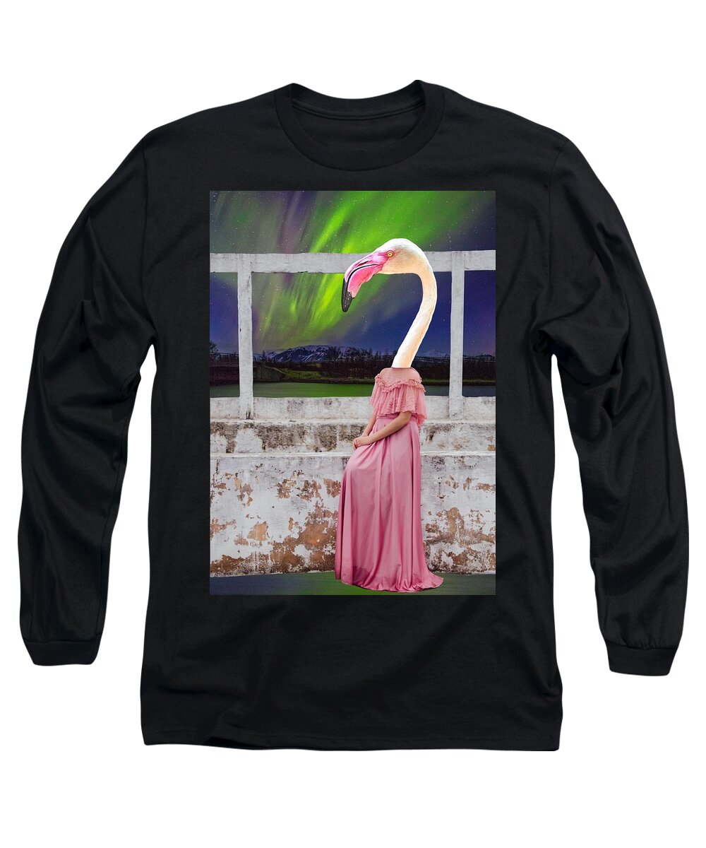 Collage Long Sleeve T-Shirt featuring the digital art Waiting by Tanja Leuenberger