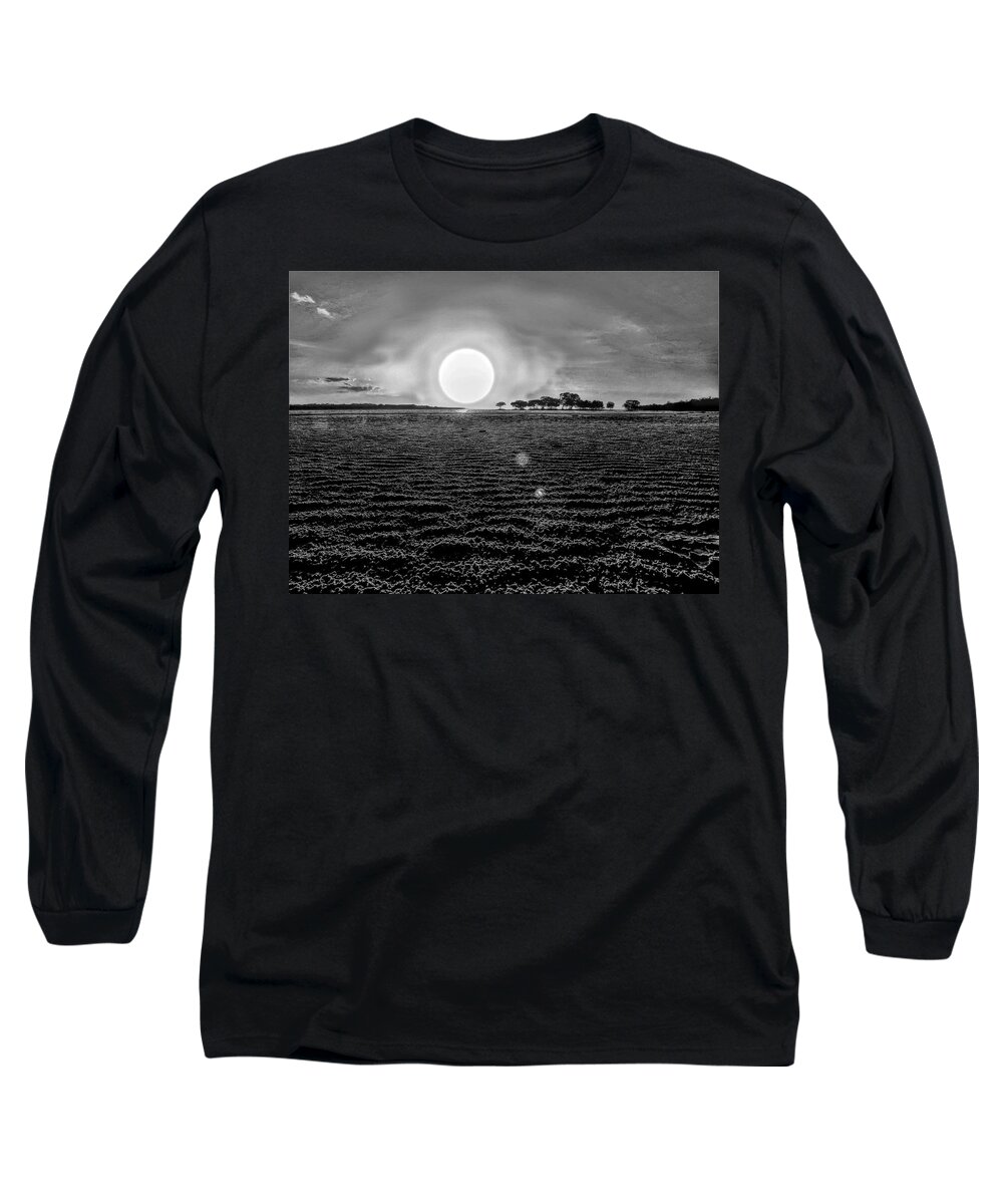 Weipa Long Sleeve T-Shirt featuring the photograph Weipa Large Sun Sets Black And White by Joan Stratton