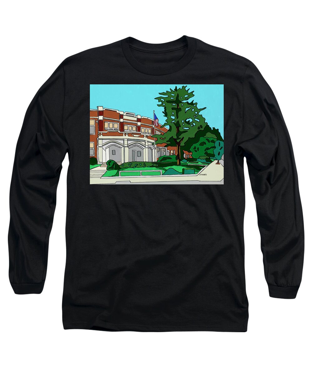 Wheeler Avenue School Valley Stream Long Island Grammar School Long Sleeve T-Shirt featuring the painting Wheeler Avenue School by Mike Stanko