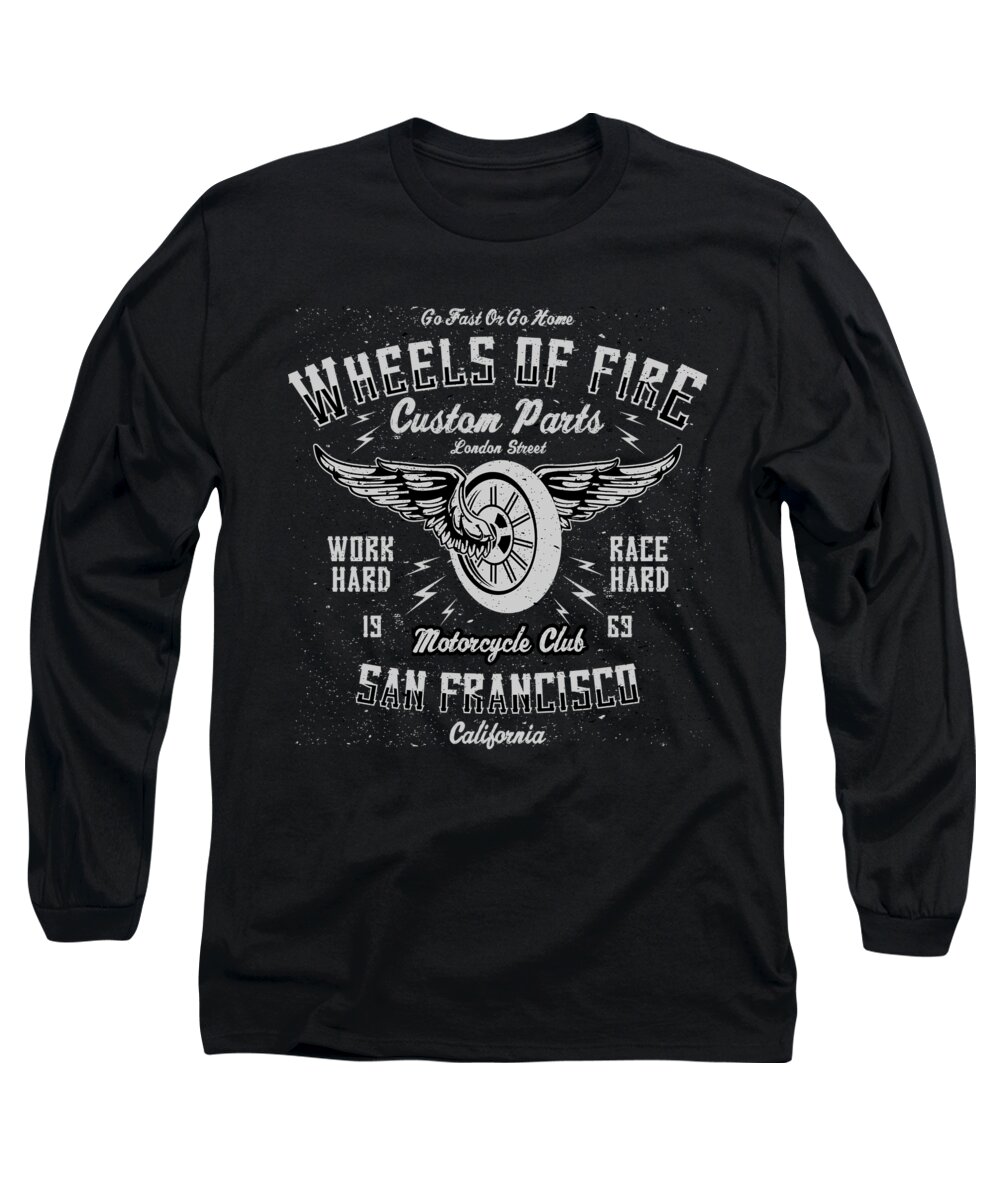 Biker Long Sleeve T-Shirt featuring the digital art Wheels Of Fire Motorcycle Club by Jacob Zelazny