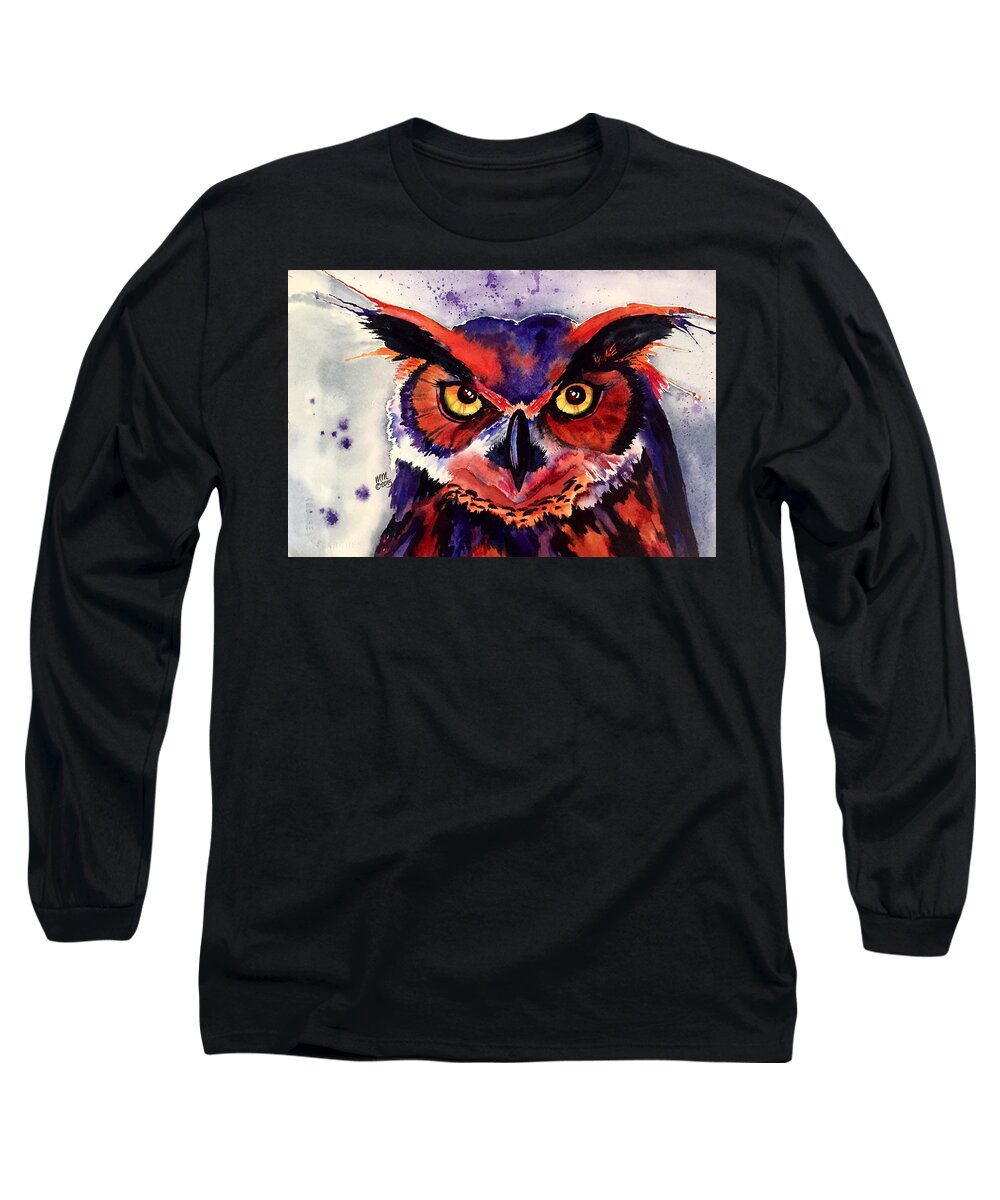 Great Horned Owl Long Sleeve T-Shirt featuring the painting Wisdom's Strength by Michal Madison
