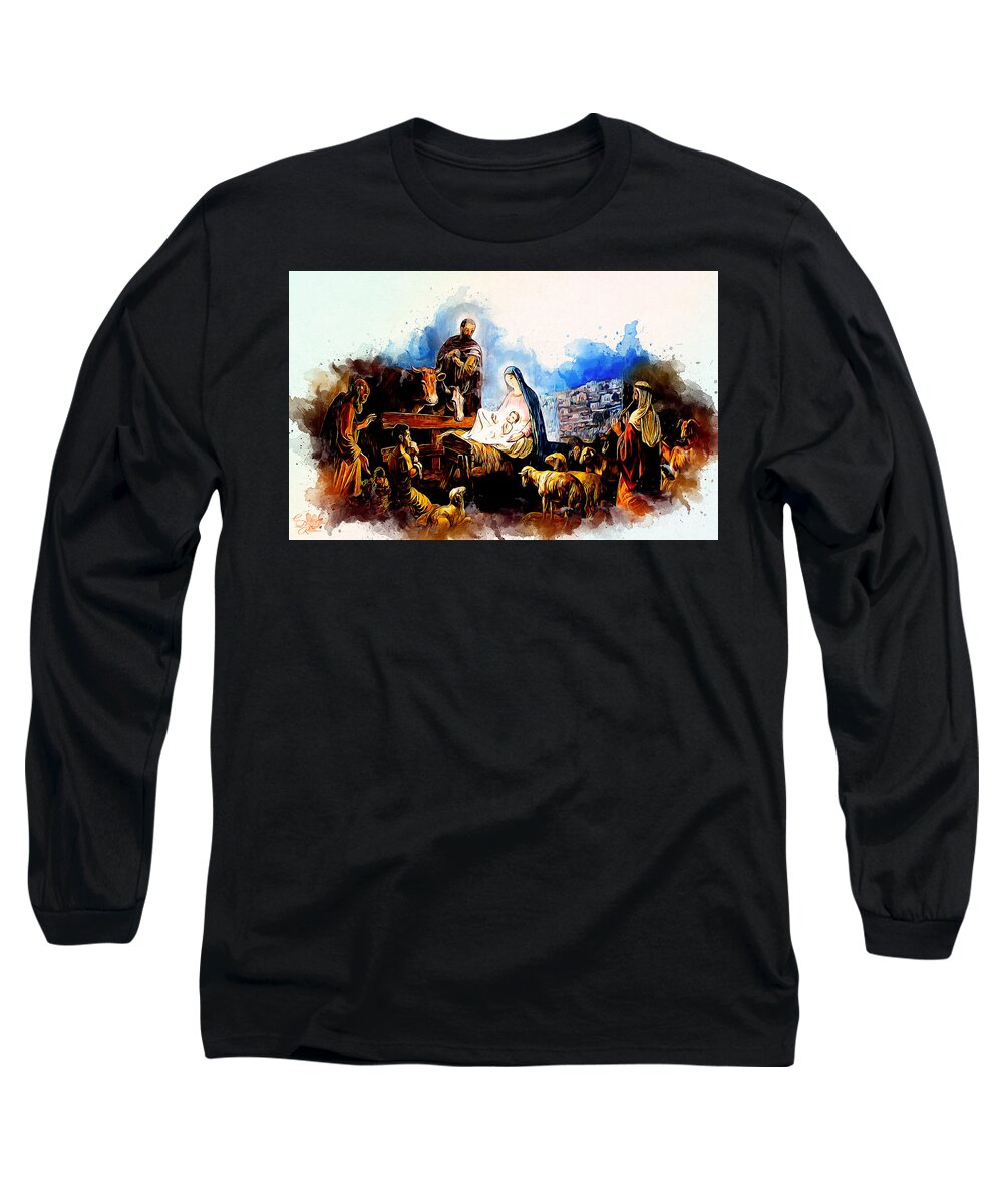 God Long Sleeve T-Shirt featuring the painting Worship by Charlie Roman