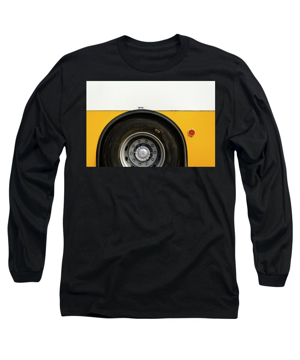Yellow Long Sleeve T-Shirt featuring the photograph Yellow Bus Close-up by Martin Vorel Minimalist Photography