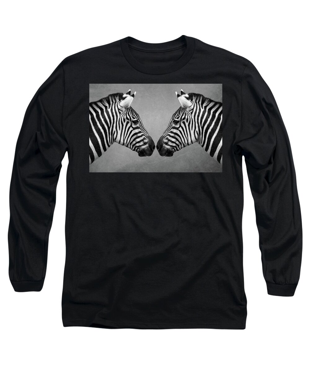 Zebra Long Sleeve T-Shirt featuring the digital art Zebra Twins by Marjolein Van Middelkoop